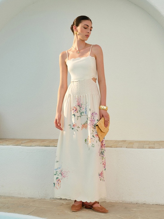 Commense Dresses & Skirts - Commense Floral Print Lace-Up Back Sleeveless Dress